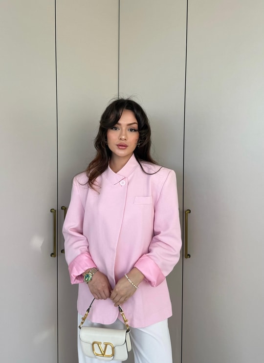 HR-1055H&R ButikPol - Sida Keten Ceket Pembe