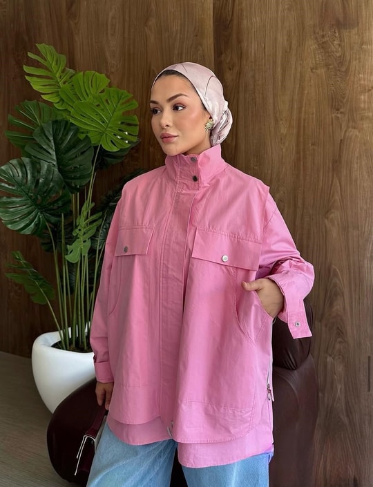 HR-2858H&R ButikPw Sina Gabardin Ceket Pembe