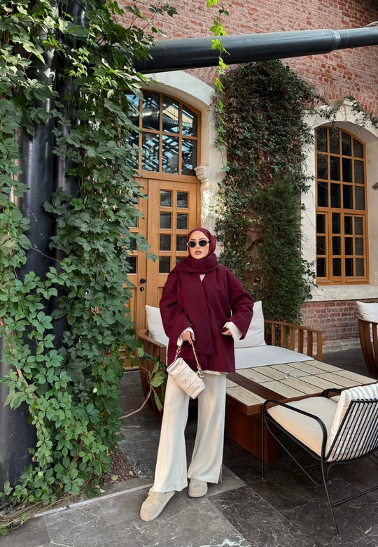 Ceket-181H&R ButikQula Atkı Detaylı Kaşe Ceket Bordo