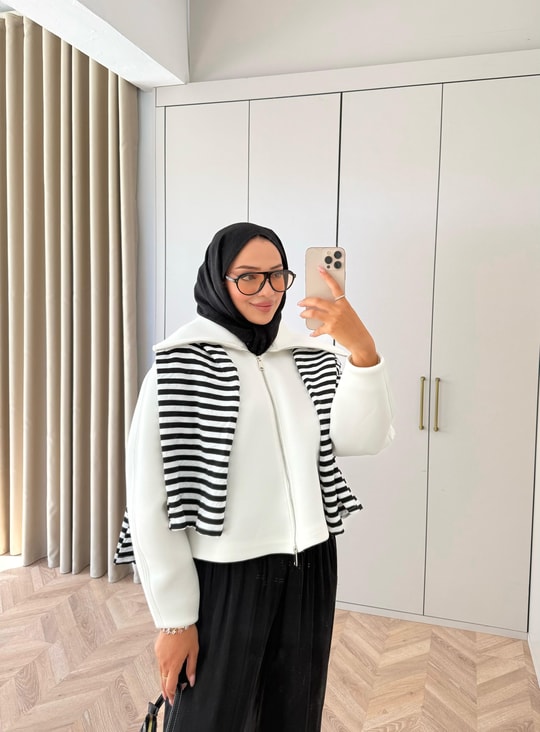 HR-2999H&R ButikTb- Eba Midi Puf Ceket Beyaz