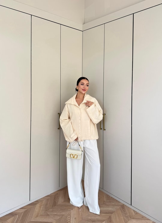 HR-2714H&R ButikTB - Tila Ön Kalın Düğmeli Ceket Krem