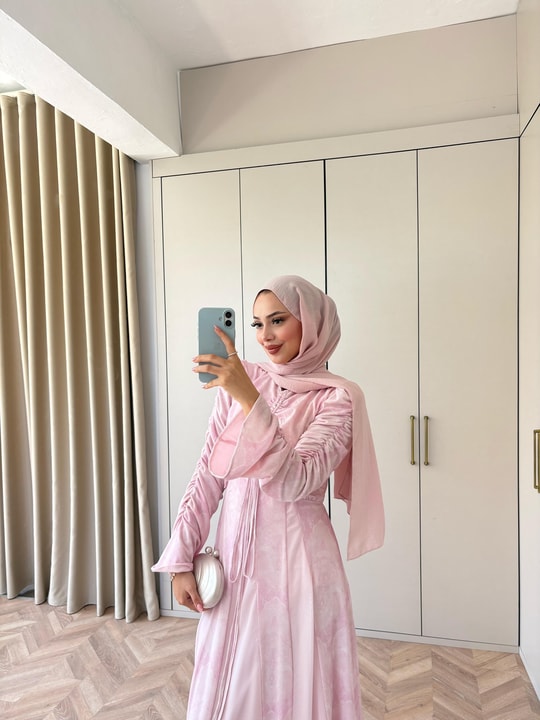 HR-1487H&R ButikAh - Ala Ön Büzgülü Elbise Pembe