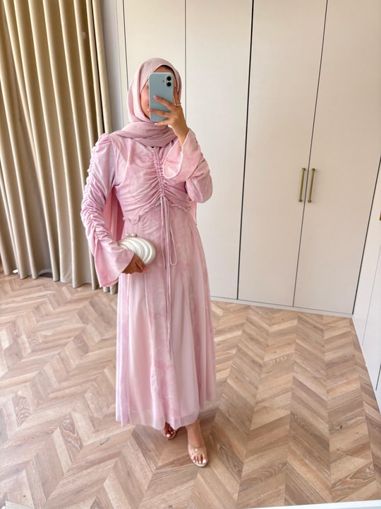 HR-1487H&R ButikAh - Ala Ön Büzgülü Elbise Pembe