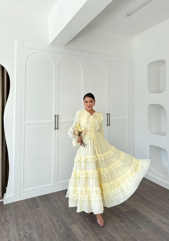 elbs-1740H&R ButikAlessa Kat kat Elbise Sarı
