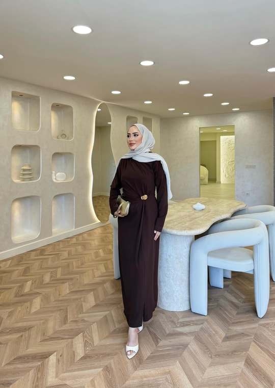 elbs-1702H&R ButikAsil Yan Detaylı Elbise Kahverengi