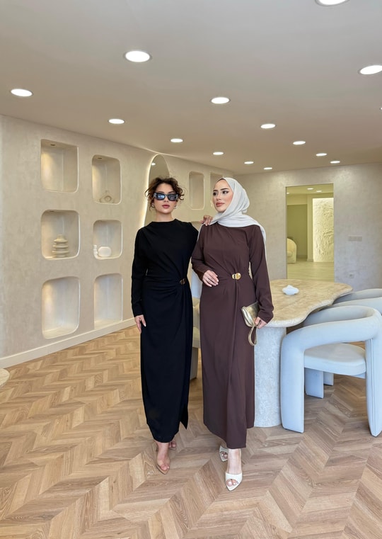 elbs-1702H&R ButikAsil Yan Detaylı Elbise Kahverengi