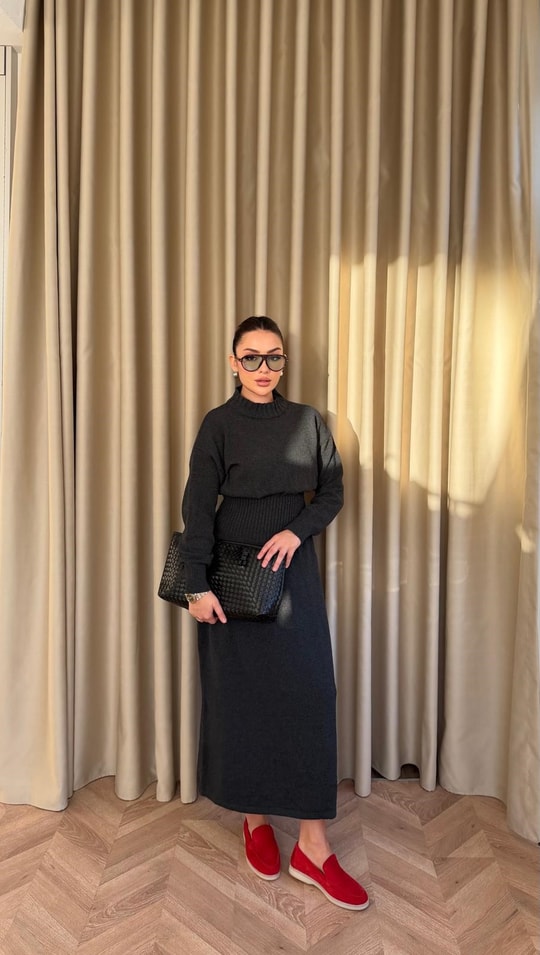 HR-3477H&R ButikBeli Lastikli Elbise Antrasit