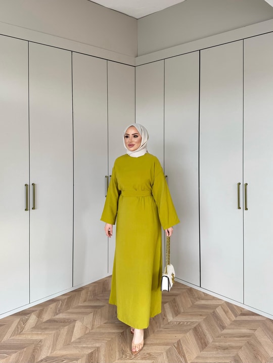 elbs-1725H&R ButikBella Elbise Yağ Yeşili