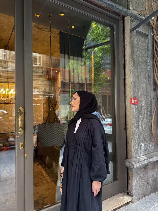 elbs-1636H&R ButikBerçe Keten Ön Düğmeli elbise Siyah