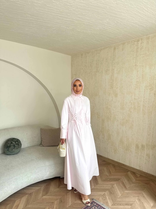 HR-0840H&R ButikDuq- Fida Örgü Detaylı Elbise Pembe