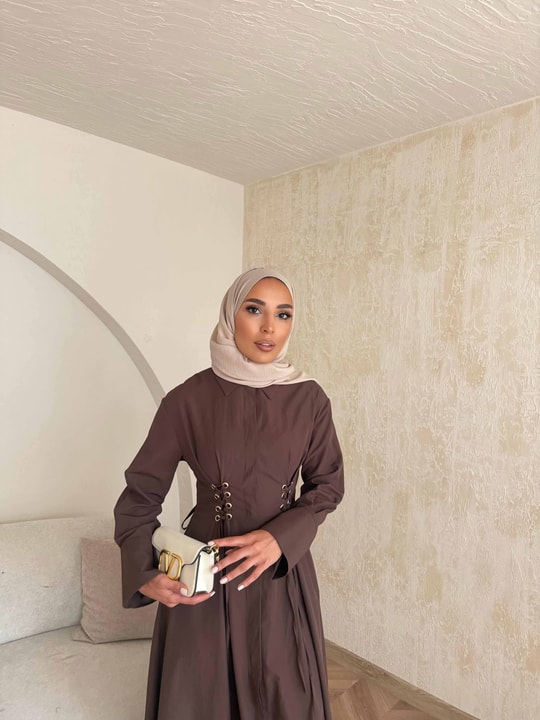 HR-0840H&R ButikDuq- Fida Örgü Detaylı Elbise Kahve