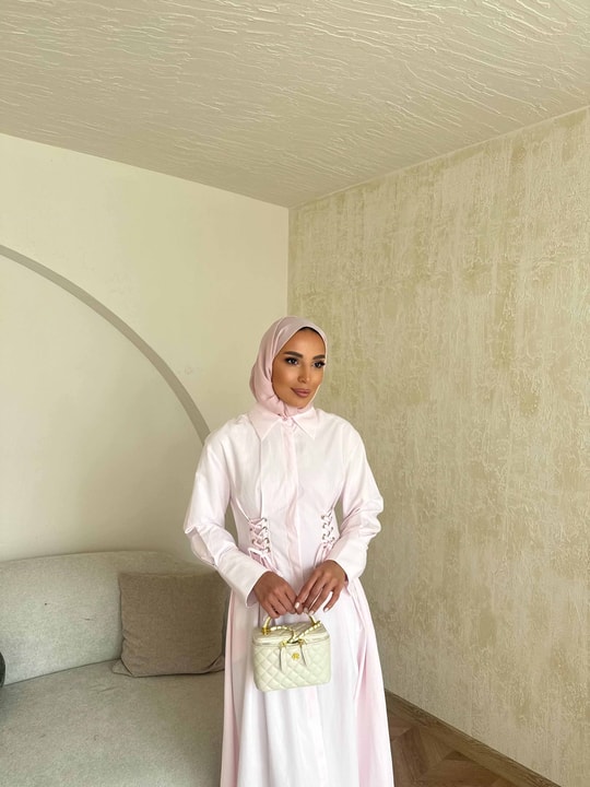 HR-0840H&R ButikDuq- Fida Örgü Detaylı Elbise Pembe
