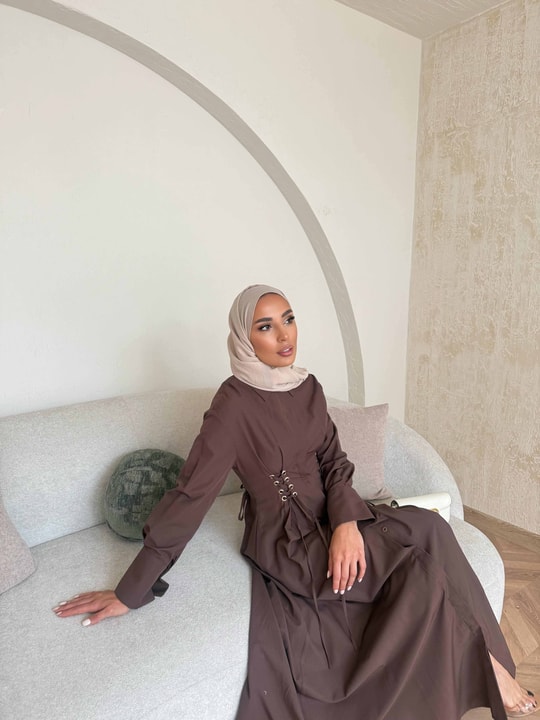 HR-0840H&R ButikDuq- Fida Örgü Detaylı Elbise Kahve