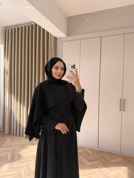 ELB-182H&R ButikDuq-Stella Pelerin Yaka Elbise Siyah