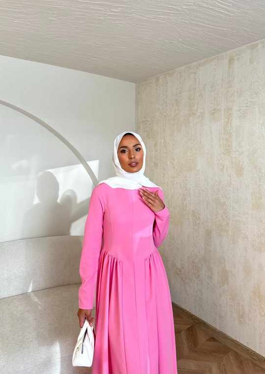 ELB-080H&R ButikEkansa Krep Elbise Pembe