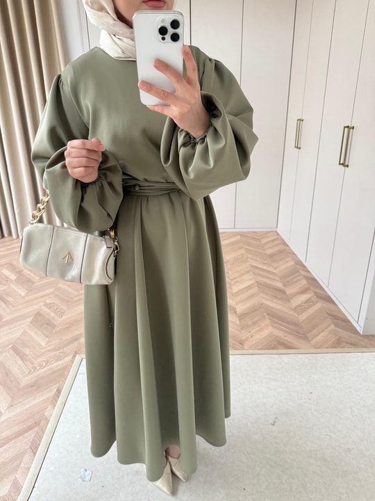 ELB-033H&R ButikEsla Scuba Elbise Haki