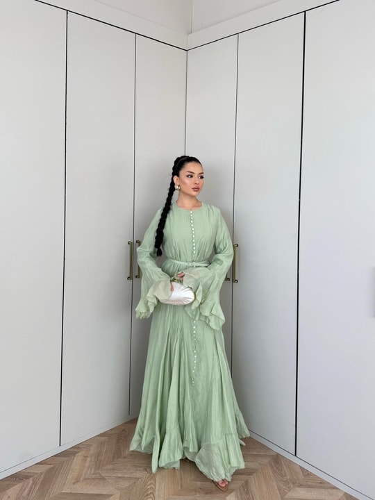 HR-0327H&R ButikFuş- Edal Modal Elbise Yeşil