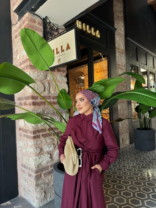 HR-0903H&R ButikHawa Bel Bağlamalı Elbise Bordo