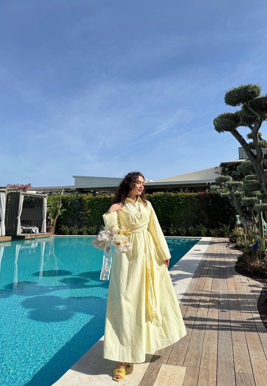 elbs-1389H&R ButikHawa Bel Bağlamalı Elbise Sarı