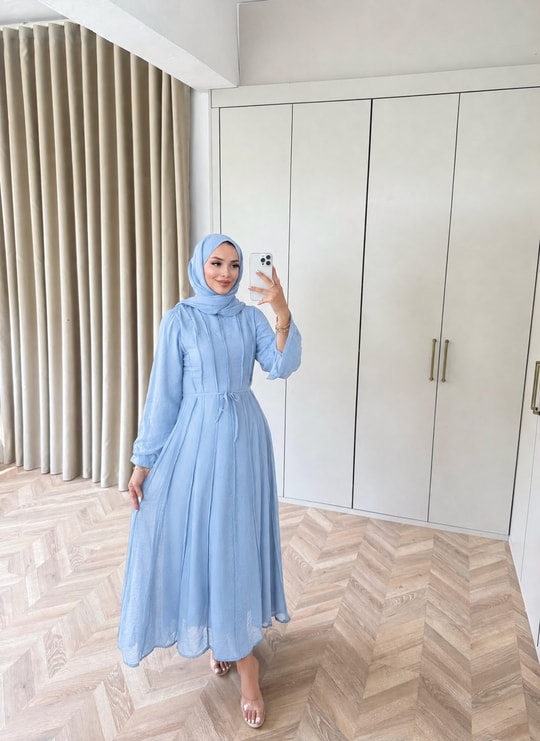 HR-2745H&R ButikHen- Belami Çizgi Detaylı Modal Elbise Bebe Mavi