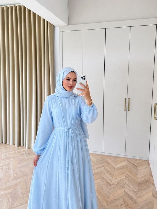 HR-2745H&R ButikHen- Belami Çizgi Detaylı Modal Elbise Bebe Mavi