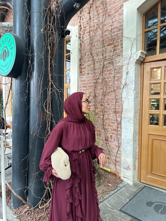 HR-0568H&R ButikHen- Elara Şifon Elbise Bordo