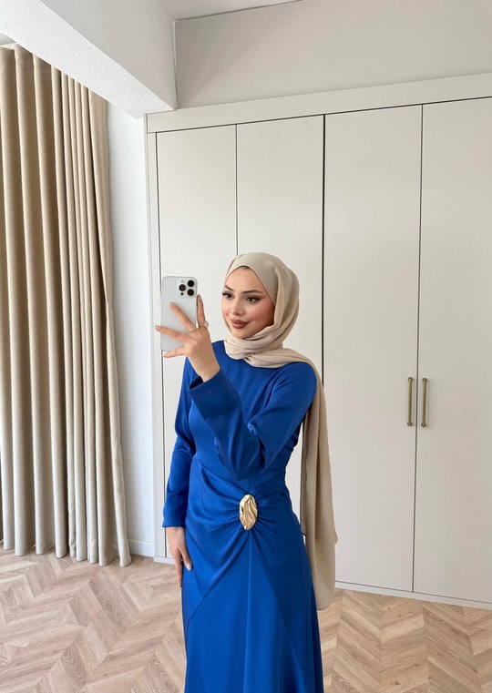 HR-0849H&R ButikHew- Kampanyalı Saten Elbise Saks