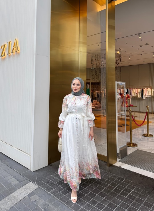 HR-1098H&R ButikHew- Qala Çiçekli Elbise Beyaz