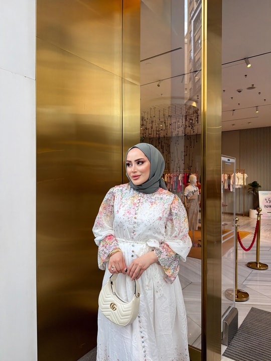 HR-1098H&R ButikHew- Qala Çiçekli Elbise Beyaz
