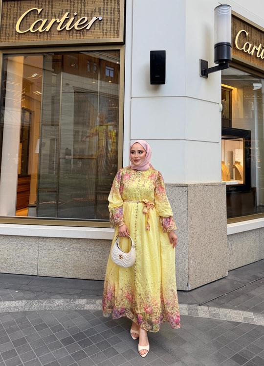HR-1098H&R ButikHew- Qala Çiçekli Elbise Sarı
