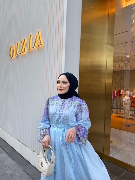 HR-1098H&R ButikHew- Qala Çiçekli Elbise Mavi