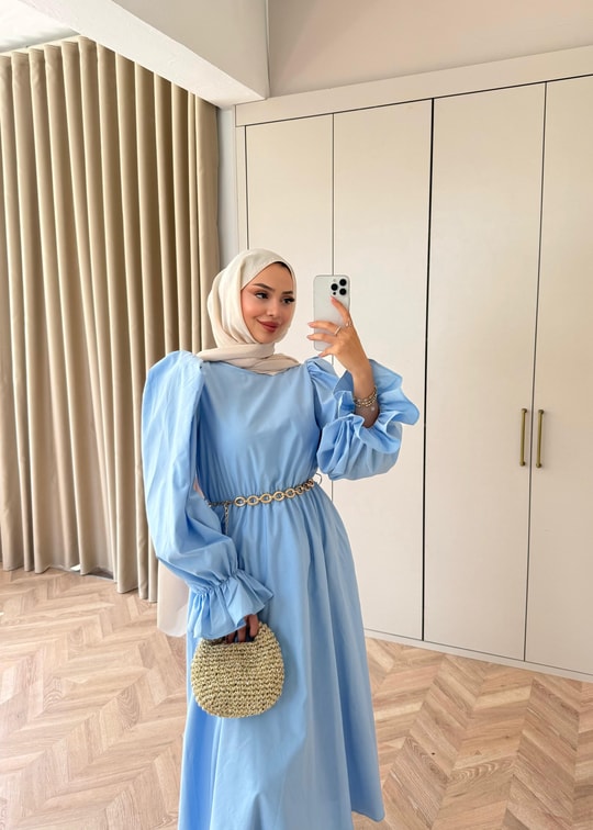 HR-1539H&R ButikHot- Gilara Kolları Lastikli Elbise Bebe Mavi