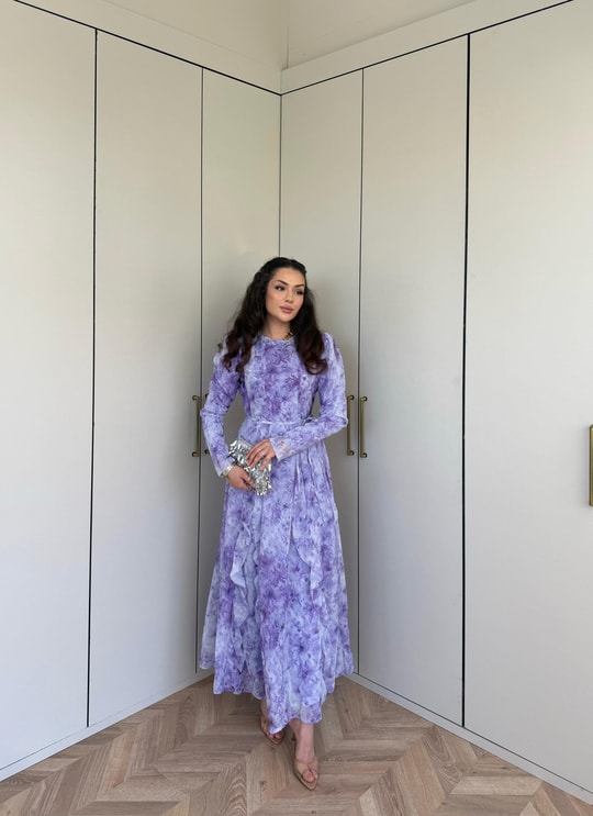 HR-1200H&R ButikKyl- Sela Şifon Elbise Lila