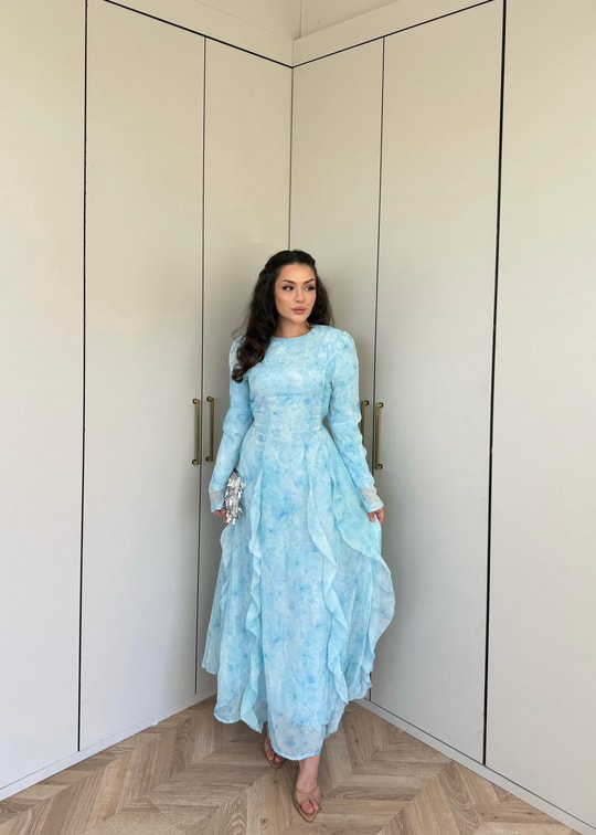 HR-1200H&R ButikKyl- Sela Şifon Elbise Mavi