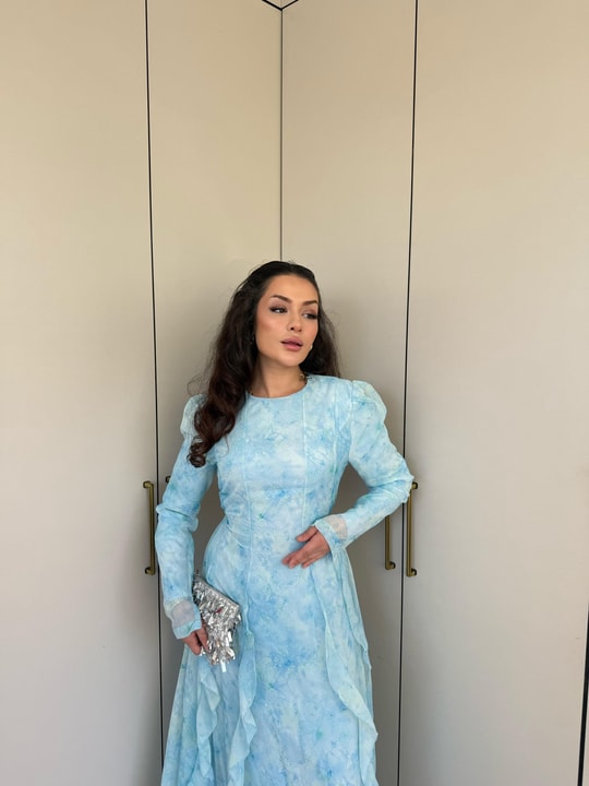 HR-1200H&R ButikKyl- Sela Şifon Elbise Mavi