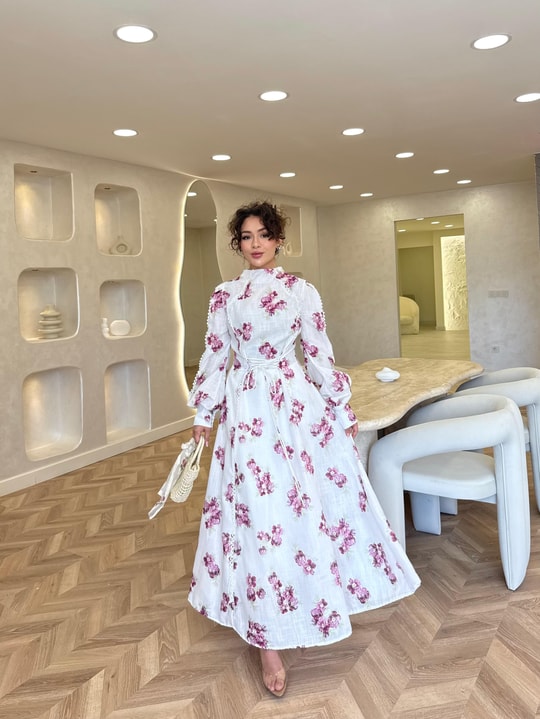 elbs-1718H&R ButikLeyl Keten Elbise Pembe