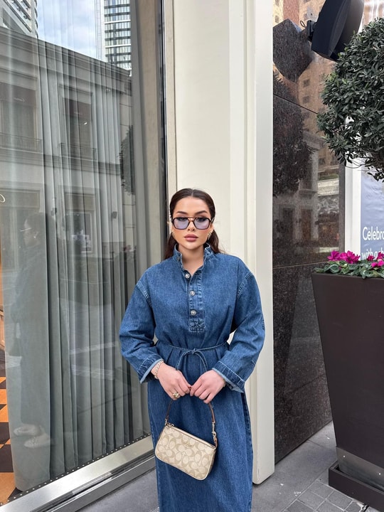 elbs-1521H&R ButikLia Kot Ön Düğmeli Elbise Koyu Mavi