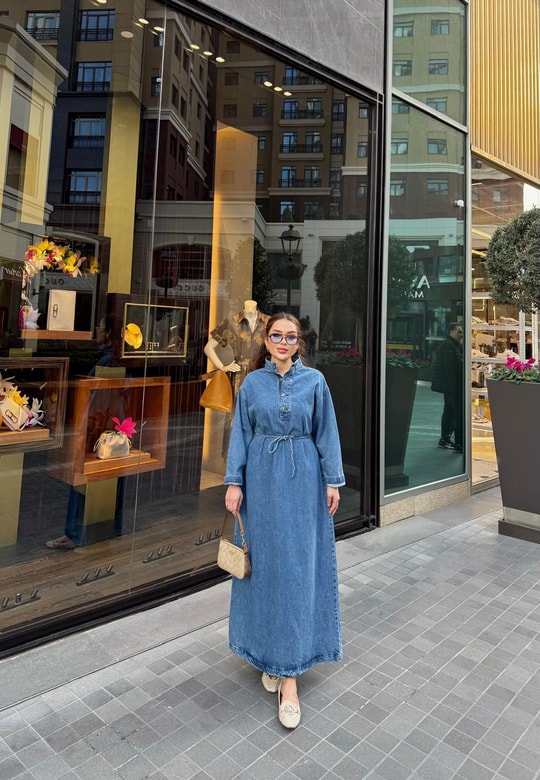elbs-1521H&R ButikLia Kot Ön Düğmeli Elbise Açık Mavi