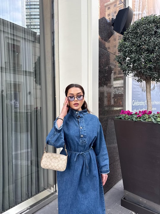 elbs-1521H&R ButikLia Kot Ön Düğmeli Elbise Koyu Mavi