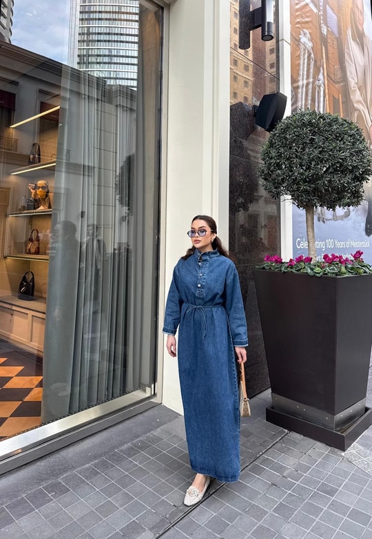 elbs-1521H&R ButikLia Kot Ön Düğmeli Elbise Koyu Mavi