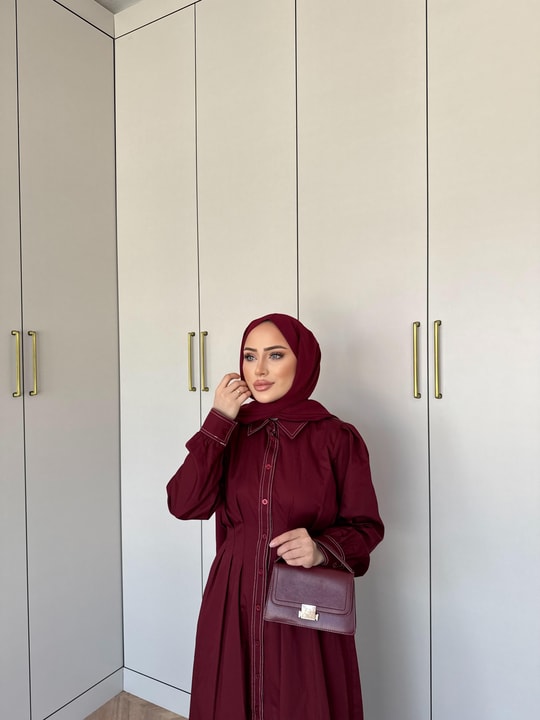 elbs-1630H&R ButikLina Gabardin Elbise Bordo