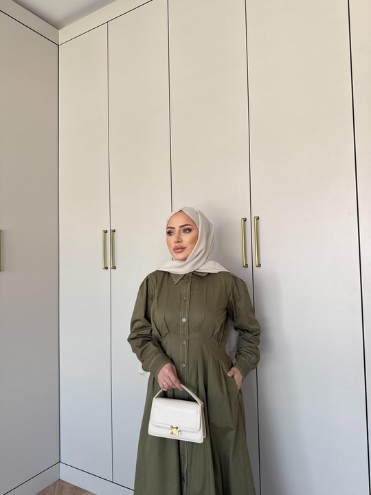 elbs-1630H&R ButikLina Gabardin Elbise Haki