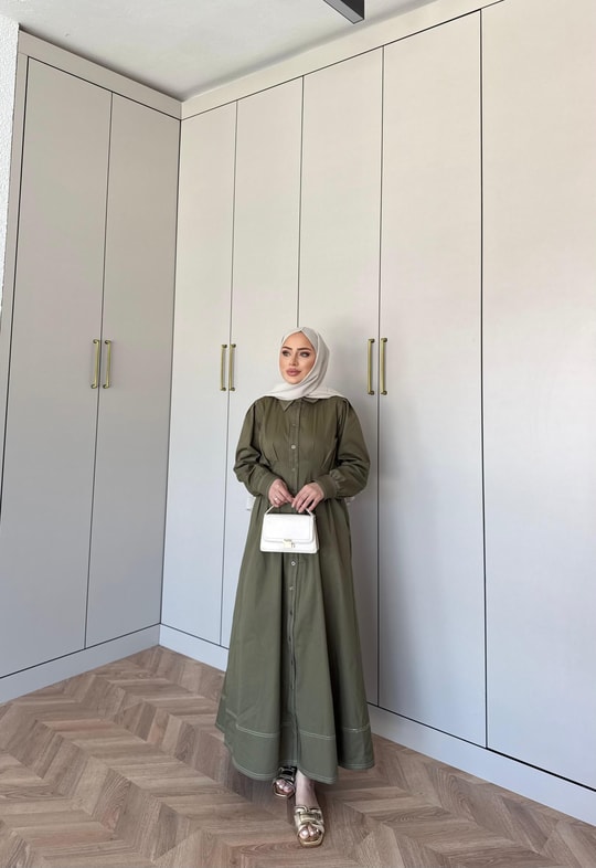 elbs-1630H&R ButikLina Gabardin Elbise Haki
