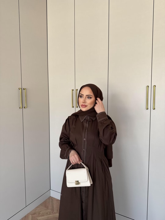 elbs-1630H&R ButikLina Gabardin Elbise Kahverengi