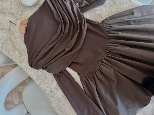 elbs-1614H&R ButikMelda Yaka Detaylı Elbise Acı Kahve