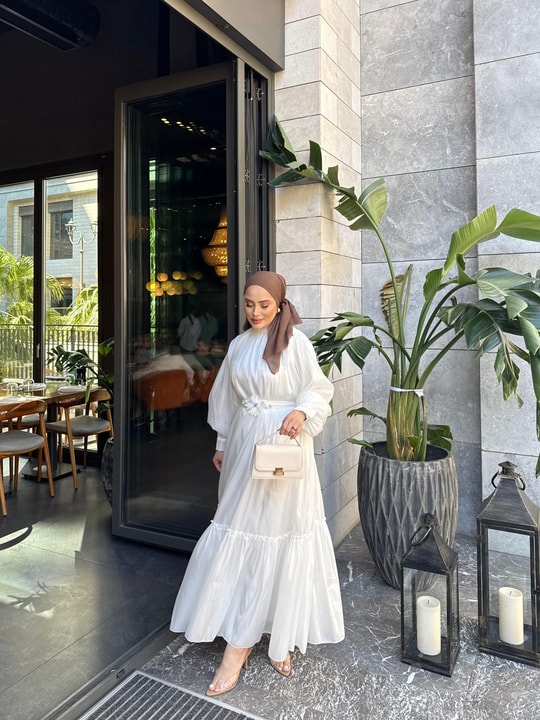 elbs-1688H&R ButikMeryem Saten Elbise Beyaz