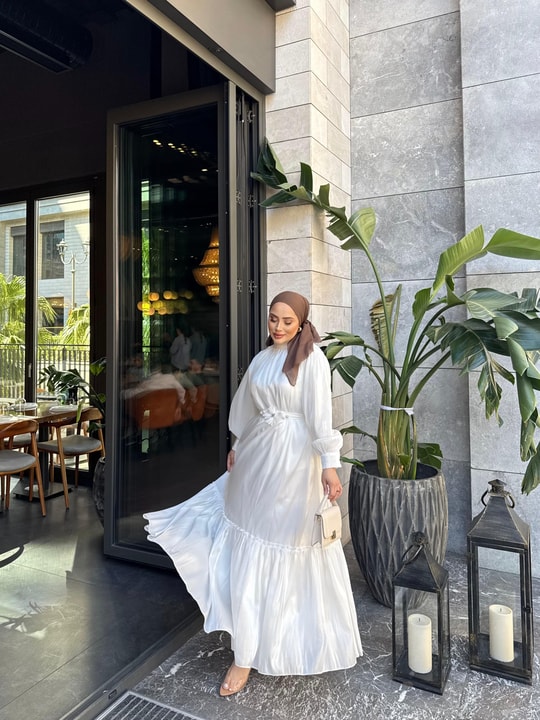 elbs-1688H&R ButikMeryem Saten Elbise Beyaz