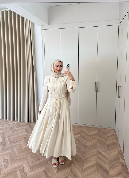 HR-0859H&R ButikMoi- Leisa Elbise Ekru