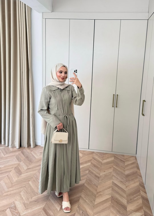 HR-0860H&R ButikMoi- Leisa Elbise Haki
