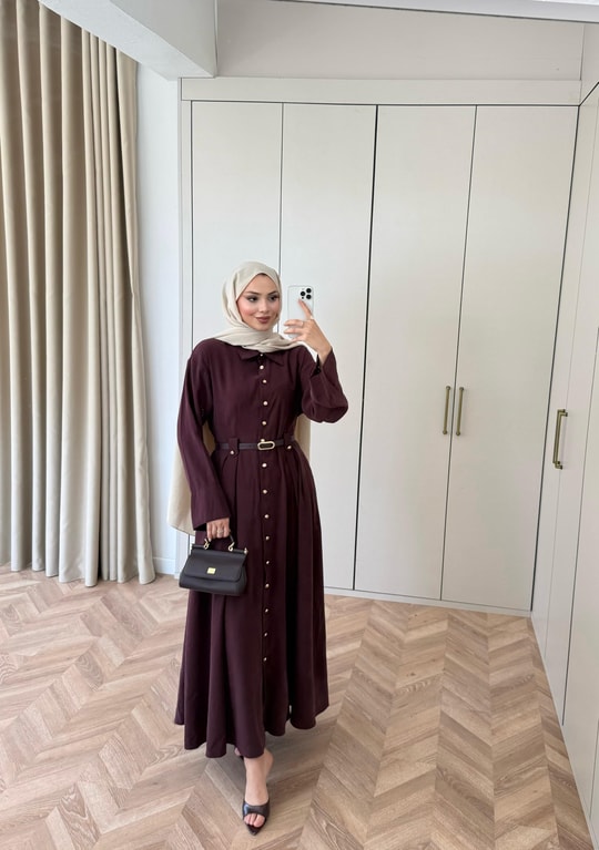 HR-0857H&R ButikMoi- Seli Bel Detaylı Elbise Bordo